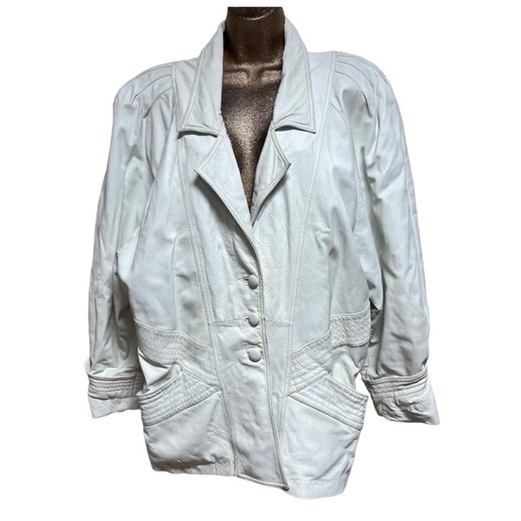 Vintage Jackets & Blazers - Vintage Vincents Indiana White Leather Pleated Blazer Jacket